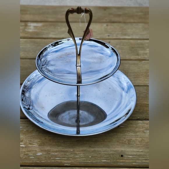 Kromex Other - VTG Kromex Round Tidbit Tray Two-Tier Chrome And Brass Serving Tray